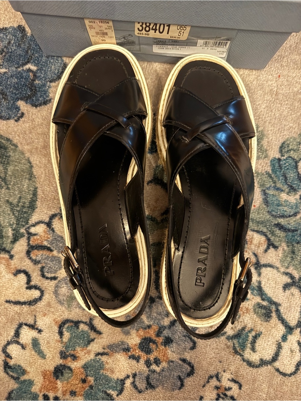 Prada Black Leather Espadrille Platform Sandals 39 - Picture 3 of 7